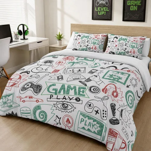 Miniatura 10 de Juegos de Edredón Gaming para Niños Adolescentes Tamaño Twin, Juego de Ropa de Cama de Videojuegos para Niños Estilo Boceto Diseño Atlético