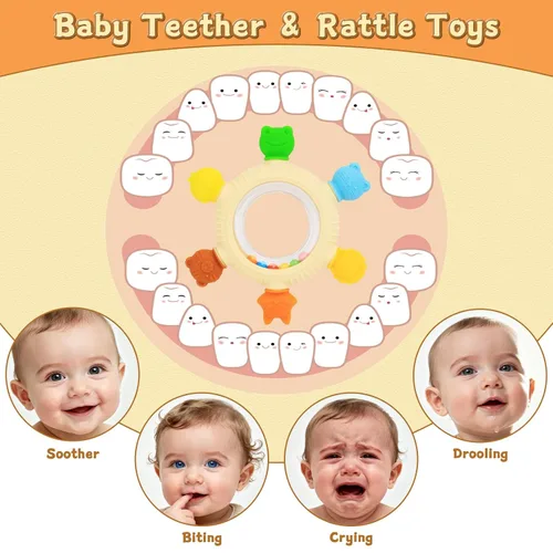 Miniatura 2 de Anillos de dentición para bebés, juguetes de sonajero, mordedor de silicona sin BPA para bebés de 0 a 24 meses, juguetes masticables suaves y 1