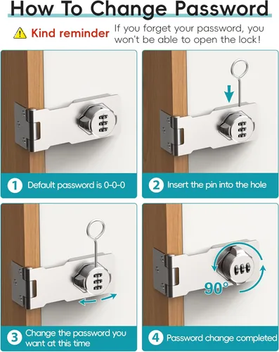 Miniatura 6 de Cerradura de puerta de armario combinada, cerradura de pestillo de puerta con código, cerradura de seguridad sin llave para puerta, puerta, Plateado