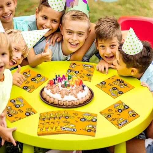 Miniatura 8 de DYLIVeS Servilletas de fiesta con temática de construcción, servilletas de fiesta de cóctel, servilletas de papel desechables de tractor amarillo