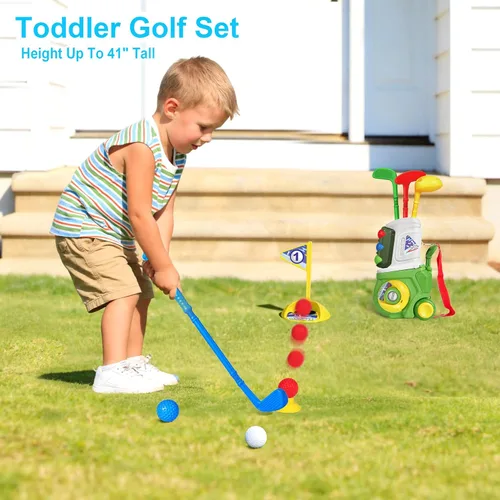 Miniatura 3 de Juego de golf para niños y niñas de 1, 2, 3, 4, 5 años, con 4 palos de golf de plástico, 10 pelotas, para interiores y exteriores, juego de palos