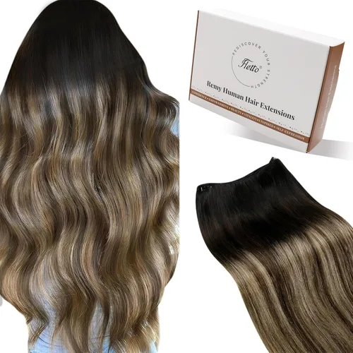 Miniatura 31 de Hetto - Extensiones de cabello humano real para coser, color negro azabache, #1, 12 pulgadas, 2.47 onzas Adhesivo suave, fuerte, uso diario