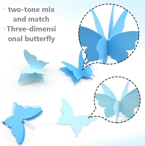 Miniatura 3 de Guirnalda de papel de mariposa grande, 4 unidades, cortina de mariposa, para colgar, decoración colgante para Halloween, fiesta de cumpleaños, baby