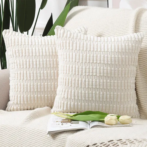 MADIZZ Paquete de 2 fundas de almohada de pana a rayas bohemias de 26 x 26 pulgadas, suaves, decorativas, para sofá y dormitorio, color beige
