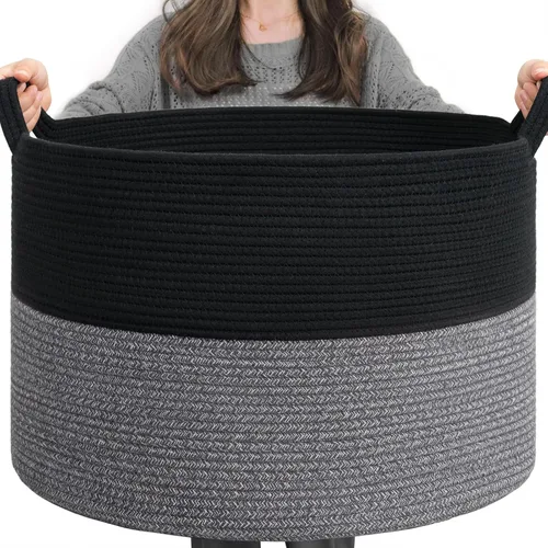 Miniatura 23 de INDRESSME Cesta de Cuerda de Algodón XXXLarge 21.7" x 21.7" x 13.8" Cestas Tejidas para Ropa de Bebé Cestas de Mantas Cesta de Juguetes con Textura