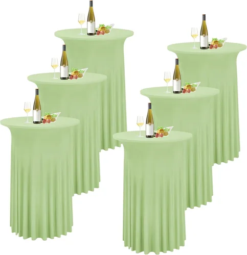 Miniatura 14 de 6 paquetes de faldas de mesa de cóctel redondas de 32" x 43" de elastano elástico con drapeados ondulados, fundas de mesa de cóctel ajustadas