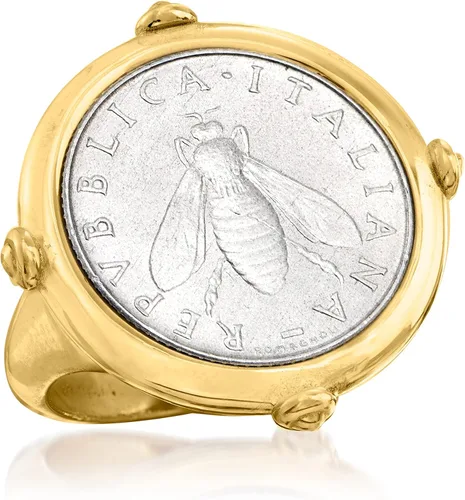 Miniatura 4 de Ross-Simons Anillo italiano de oro de 18 quilates sobre plata esterlina con moneda de abejorro genuino de 2 lira
