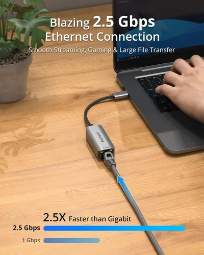 Miniatura 2 de BrosTrend Adaptador USB C a Ethernet de 2.5 Gb, Plug & Play 2.5 Gigabit USB a RJ45 (compatible con Thunderbolt) para laptop, MacBook, iPad, iPhone
