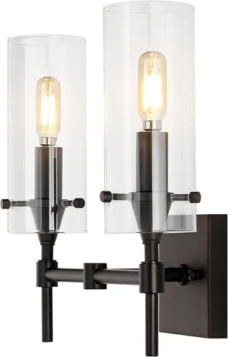 Miniatura 15 de JONATHAN Y Lámpara LED moderna de bronce aceitado de 4.5 pulgadas, pantalla cilíndrica de vidrio transparente, lámpara de pared para espejo de baño