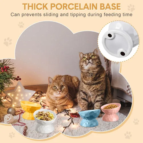 Miniatura 6 de Bokon Tazón elevado de cerámica para gatos de 6.8 onzas, cuenco elevado de comida para mascotas, anti vómitos, comedero elevado para perros y gatos