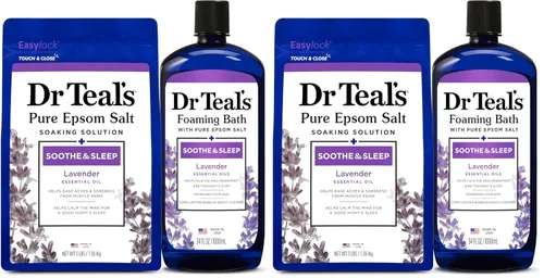 Dr. Teal's - Solución de remojo de sal de Epsom y baño espumoso con sal pura de Epsom, lavanda (paquete de 2)