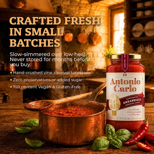 Miniatura 5 de ¡NUEVO! Antonio Carlo Autentico Italiano (3 Generaciones) Salsa de Marinara Artesanal Gourmet – FRESCO, Sin Conservantes, Salsa Vegana de Espagueti