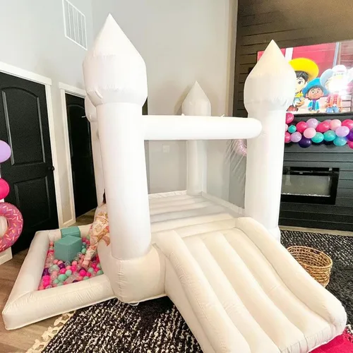 Miniatura 3 de iLink-outer Casa de rebote blanca para niños con soplador de bola deslizante Oxford White Castle 108 x 108 x 84 pulgadas, regalo de fiesta