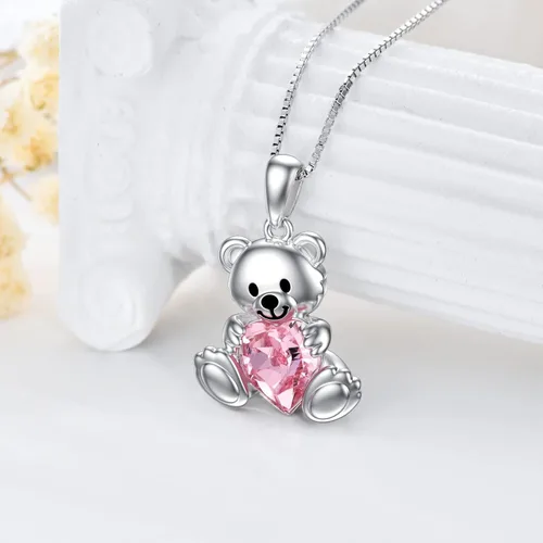Miniatura 2 de Animal Crystal Necklace for Women Girls 925 Sterling Silver Teddy Bear Phoenix Panda Unicorn Animal Pendant Jewelry Gifts for Animal Lovers