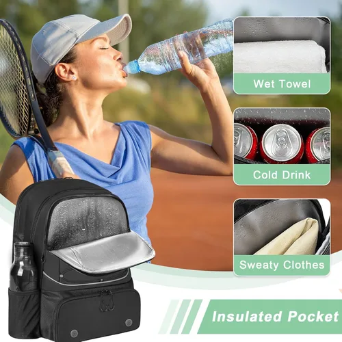Miniatura 6 de Mochila de Tenis Arcoyard con Capacidad para 2 Raquetas, Bolsas de Tenis Profesionales para Mujeres, Mochila de Tenis con Compartimento Ventilado