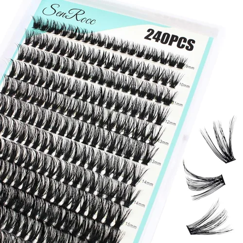 Miniatura 18 de Extensiones de pestañas en racimo para colocar en casa, 240 unidades, rizo D 20D, bandeja mixta, extensiones de racimos de pestañas de visón