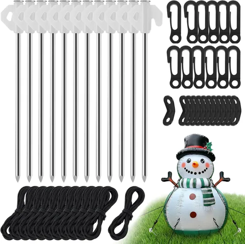 Miniatura 9 de 8 piezas de estacas de metal para inflables navideños - Estacas y amarres resistentes de servicio pesado, estacas clavijas de suelo para patio