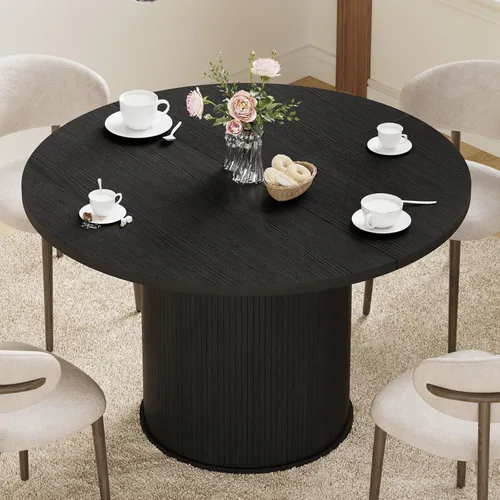HOMMPA Mesa de comedor redonda de 48 pulgadas para mesa de cocina de 4 a 6 pulgadas, mesa de comedor con base de tira de madera para cocina,