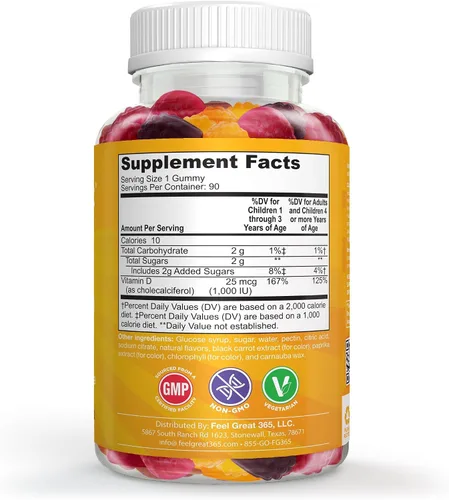 Miniatura 2 de Feel Great Vitamin Co - Gomitas de vitamina D para niños (suministro de 3 meses) Vitamina D3 para niños (1000 UI) Deliciosas gomitas Niños