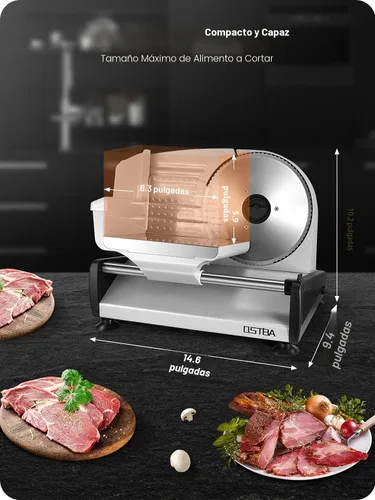 Miniatura 5 de OSTBA Rebanadora de Carne Eléctrica Rebanadora de Delicatessen con Protección de Bloqueo Infantil, Cuchilla de Acero Inoxidable Extraíble de 7.5