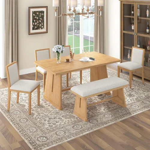 Miniatura 23 de JIVOIT Farmhouse 6 Piece Dining Table Set, Counter Height Table Set with 4 Chairs and a Bench, Rubber Wood Expandable Bar Table Set with Rivet Gris-3