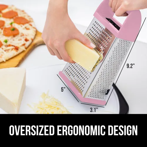 Miniatura 5 de GORILLA GRIP Rallador de queso de 4 lados 100% libre de BPA con contenedor, ralladores de caja XL de acero inoxidable, triturador de parmesano, Rosa