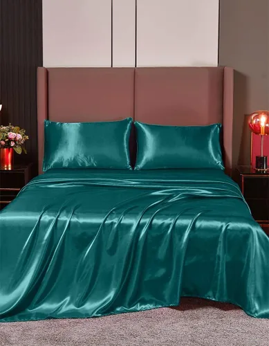 Miniatura 15 de Juego de sábanas de satén de seda de 4 piezas Sábana bajera Sábana encimera Funda de almohada Calidad de hotel sedoso suave y lujoso