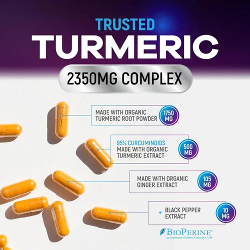 Miniatura 6 de Suplemento de curcumina de cúrcuma – 1750 mg de cúrcuma orgánica por porción – 95% curcuminoides, jengibre y pimienta negra BioPerine para una mejor
