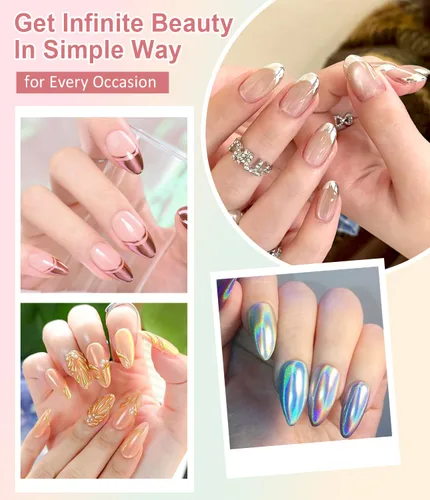 Miniatura 5 de Polvo de uñas 100% cromado BISHENGYF: Polvo cromado de efecto metálico súper NO.1 para uñas Oro Plata Blanco Laser Holográfico Blanco Perla Cromo A