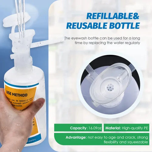 Miniatura 4 de Estación de lavado de ojos portátil para emergencia, estación de lavado de ojos de emergencia con dos botellas de 16 onzas, kit de lavado de ojos