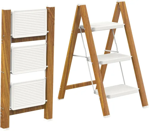 Miniatura 15 de HBTower Escalera de escalón, taburete plegable, taburete portátil de acero resistente para adultos con pedales anchos antideslizantes para el hogar