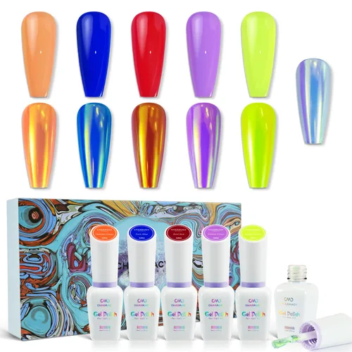 Miniatura 9 de CHARMACY Juego de 12 esmaltes de uñas en gel, polvo líquido cromado, efecto espejo de camaleón metálico, color rojo y negro, kit de esmalte de uñas
