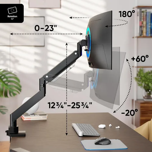 Miniatura 2 de ONKRON Brazo de monitor resistente para pantallas de 17-57 pulgadas de hasta 59.4 libras, soporte de pantalla ultraancho con resorte de gas Negro