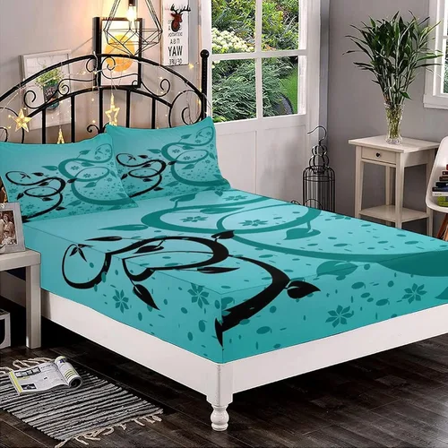 Miniatura 16 de Juego de sábanas bajeras decorativas de tamaño King, sábana bajera de Narval con bolsillos profundos y 2 fundas de almohada, juego de ropa de cama