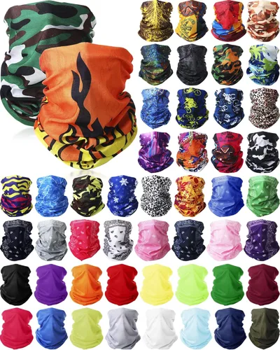 JaGely 50 Pieces Neck Gaiter Sports Neck Head Wrap Headband Scarf Face Bandana Hair Wrap Neck Tube Balaclava for Women Men