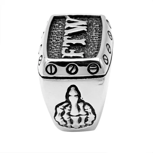 Miniatura 3 de enhong Anillos de acero inoxidable 316L para hombre, Outlaw Punk FTW, plata para motociclista, joyería de motocicleta US 7, 8, 9, 10, 11, 12, 13