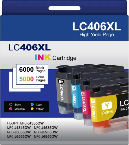 LC406XL - Paquete de 4 cartuchos de tinta compatibles con impresora Brother MFC-J4335DW MFC-J5855DW MFC-J6555DW MFC-J4535DW MFC-J6955DW MFC-J4345DW