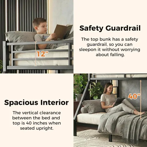 Miniatura 5 de CAPCAEK Litera de metal resistente individual XL sobre cama Queen para adultos y niños, litera individual sobre Queen con 2 escaleras