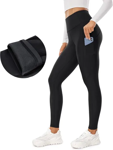 CRZ YOGA Leggings térmicos con forro polar para mujer, 28 pulgadas, pantalones de senderismo cálidos de cintura alta con bolsillos, mallas de