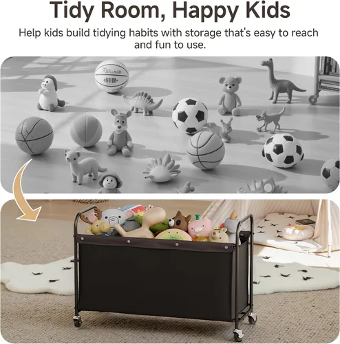 Miniatura 7 de StorageWorks Caja de juguetes con ruedas para niños, baúl grande de almacenamiento y organizador de juguetes de 135 litros, caja de juguetes de Negro