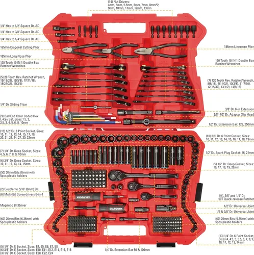 Miniatura 7 de STARWORK TRUE MECHANIC™ Juego de herramientas mecánicas de 305 piezas con juego de llaves de trinquete reversibles de 120 dientes, 1/4", 3/8", 1/2