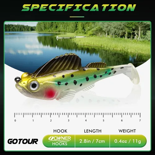 Miniatura 2 de GOTOUR Pre-Rigged Soft Fishing Lures with Weedless Hook, Lifelike Paddle Tail Swimbaits for Bass Fishing, Freshwater & Saltwater Fishing Bait