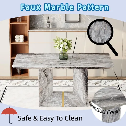 Miniatura 4 de Mesa de comedor negra de 63 pulgadas Mesa de comedor moderna Mesa rectangular de madera con patas en forma de U de alta resistencia Estable