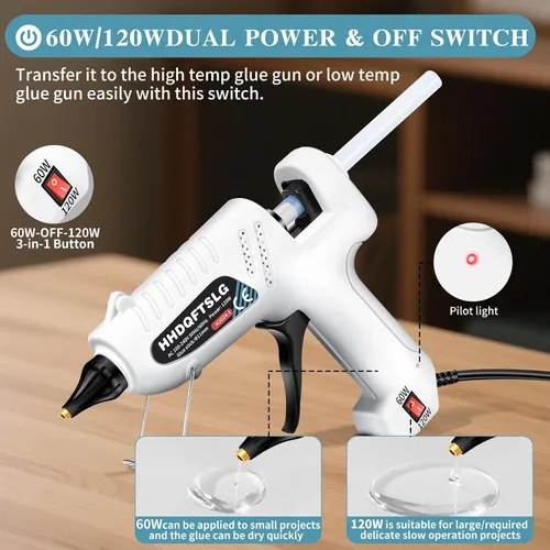 Miniatura 6 de Pistola de pegamento caliente de tamaño completo, pistola de pegamento de 60/120 W con 30 barras de pegamento, cable de alimentación extra largo