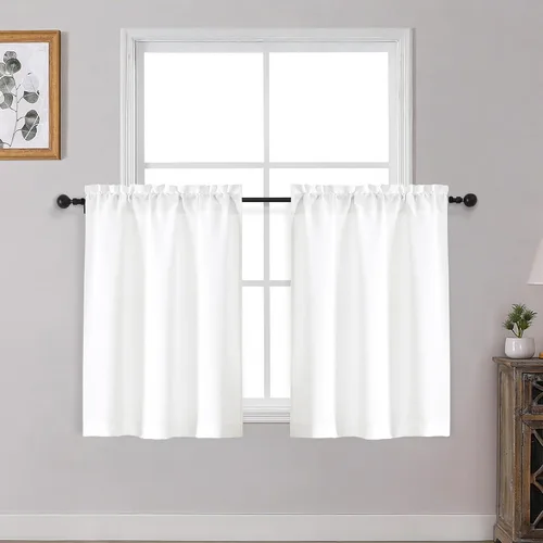 Miniatura 55 de OWENIE Cortinas de Cocina Negras Sobre Fregadero de 24 Pulgadas de Largo, Juego de 2 Paneles, Cortinas Cortas de Café con Textura Filtrante de Luz