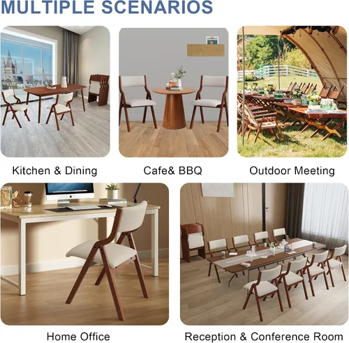 Miniatura 6 de Ball & Cast Juego de 2 sillas plegables tapizadas con respaldo ergonómico y marco de madera maciza, para comedor y oficina, eventos en interiores