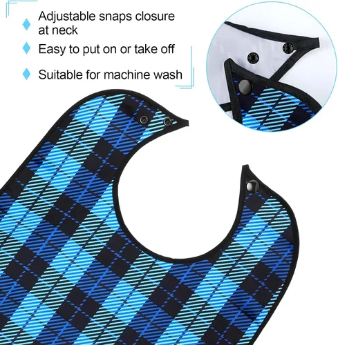 Miniatura 6 de SATINIOR Paquete de 6 baberos para adultos para hombres mayores con atrapa migas, impermeables, lavables, protectores de ropa, regalo para el padre