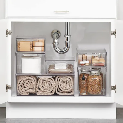 mDesign Lumiere Collection - Contenedor organizador apilable de plástico con cajón extraíble para gabinete, tocador, estante, armario, armario u