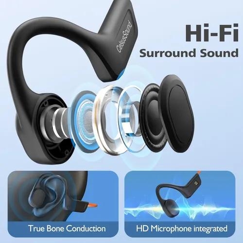 Miniatura 4 de Auriculares de conducción ósea Bluetooth, auriculares inalámbricos impermeables IPX7 mejorados, auriculares abiertos Bluetooth 5.3 con micrófono