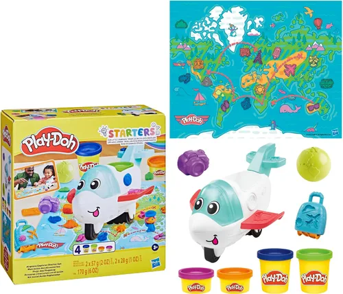 Miniatura 17 de Play-Doh Airplane Explorer - Juego de iniciación, juguetes preescolares para niñas y niños de 3 años y más con Jet, tapete de juego de mapa
